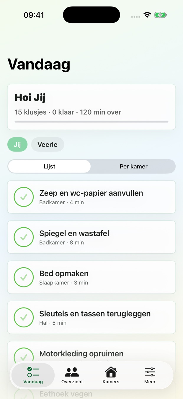 Taakjes Vandaag-scherm met klusjes van de dag